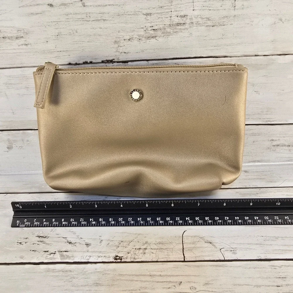 Bvlgari Parfums Emirates Gold Metallic Cosmetic Makeup Travel Toiletry Pouch Bag